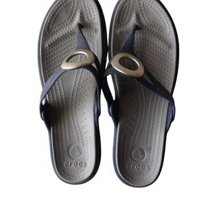 Crocs sanrah womens size 9 shoes blue slip on thong wedge comfort sandals